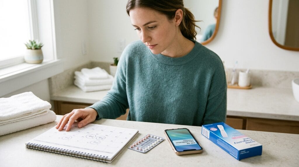 OTC birth control and late period in 2026 with pregnancy test timing