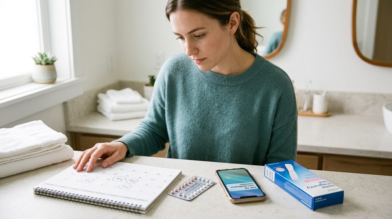 OTC birth control and late period in 2026 with pregnancy test timing