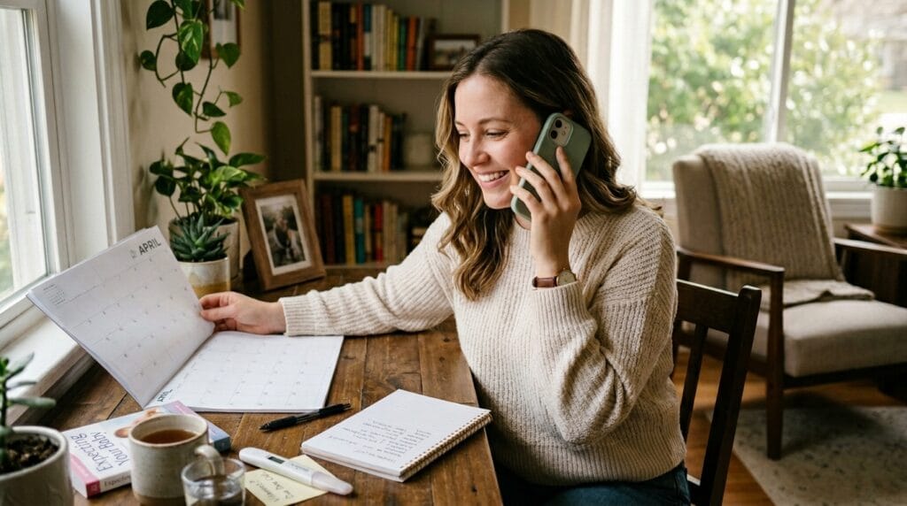 Woman calling a healthcare provider after a positive pregnancy test