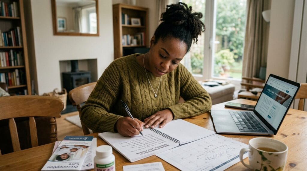 Woman preparing a preconception checklist during the trimester zero planning stage