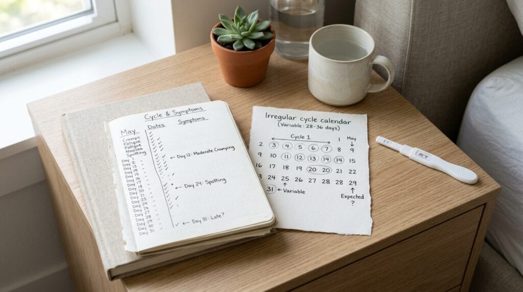 irregular cycle calendar and pregnancy test