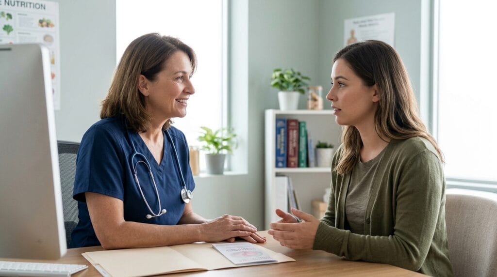 woman discussing irregular periods with healthcare provider