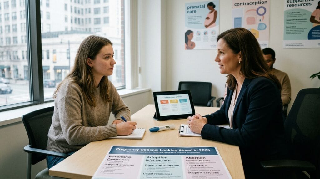Pregnancy options counseling after a positive pregnancy test in 2026