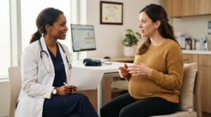 RSV vaccine during pregnancy discussed at a prenatal appointment in 2026