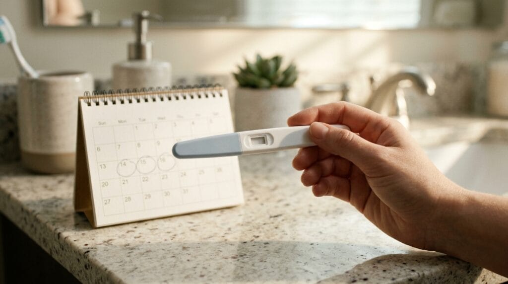Home urine pregnancy test used after a missed menstrual period