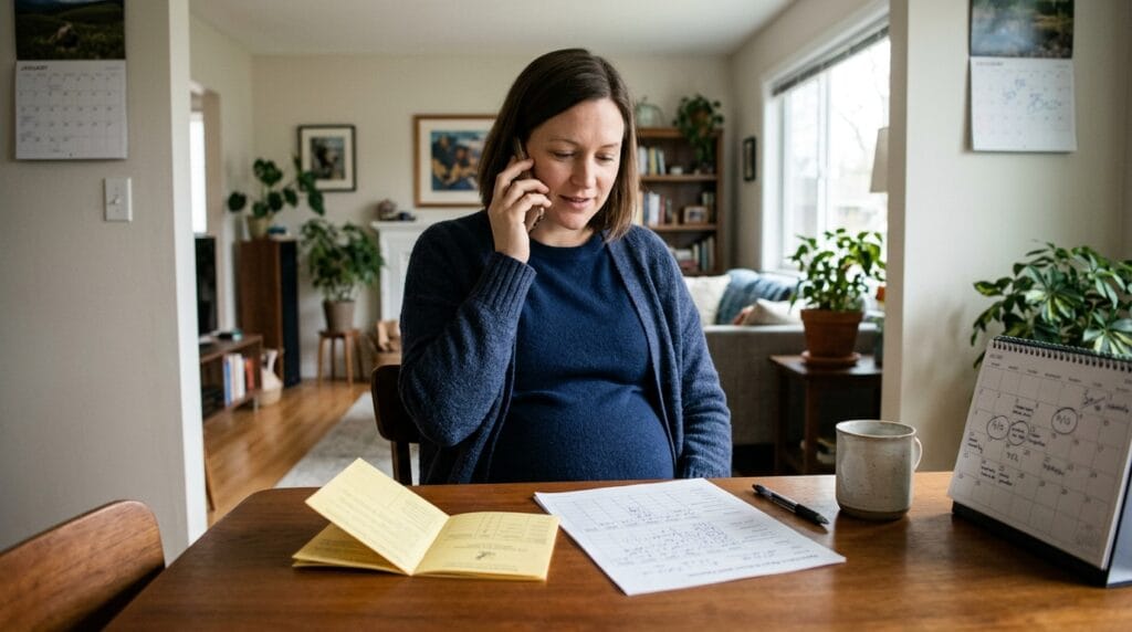 Pregnant person calling a healthcare provider immediately after possible measles exposure